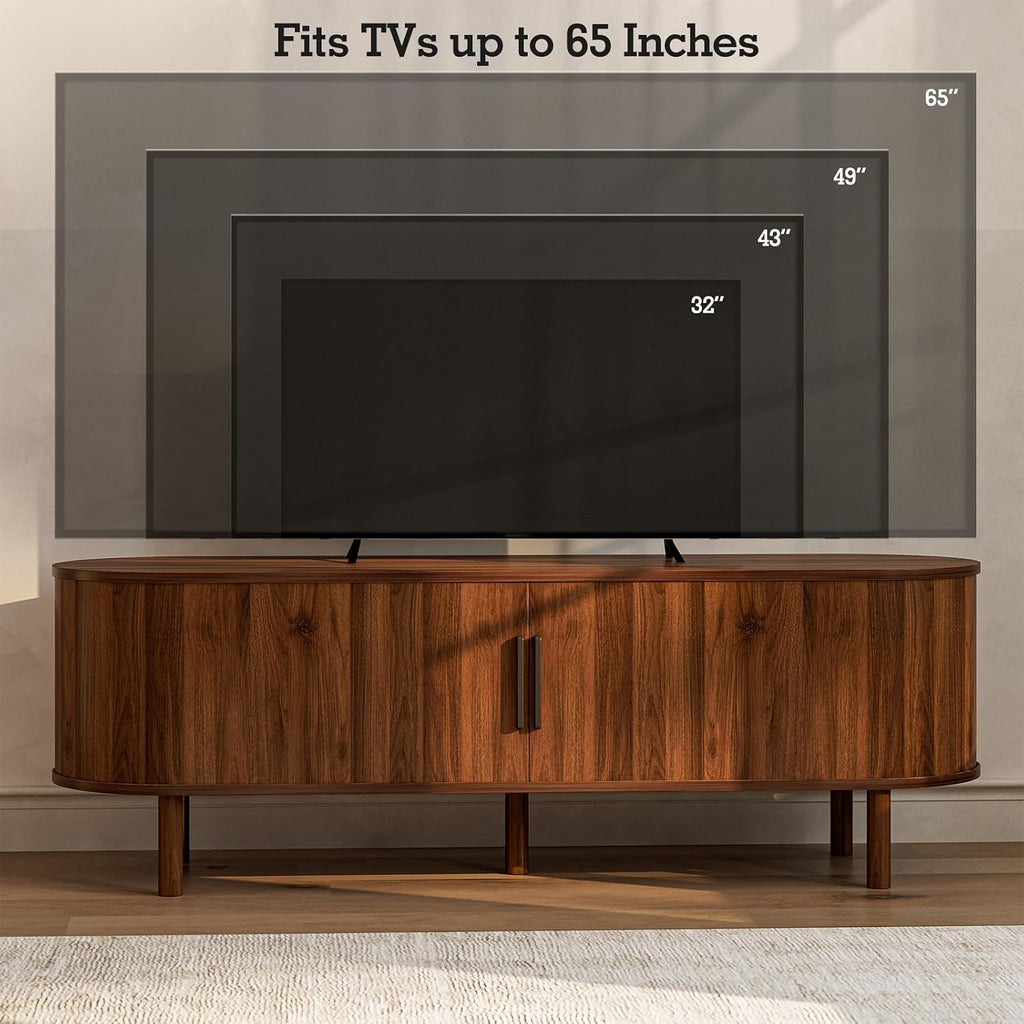 ZttRiee TV Stand for TVs up to 60 Inch, Entertainment Center with Sliding Doors and Adjustable Shelf, Modern TV Console with Storage for Living Room, Bedroom, Walnut