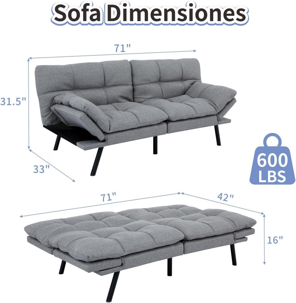 MUUEGM Futon Sofa Bed Memory Foam Futons Modern Office Couch Sleeper Bed Convertible Love seat Sofa for Small Spaces,Apartment,Office with Adjustable Armrest Backrest