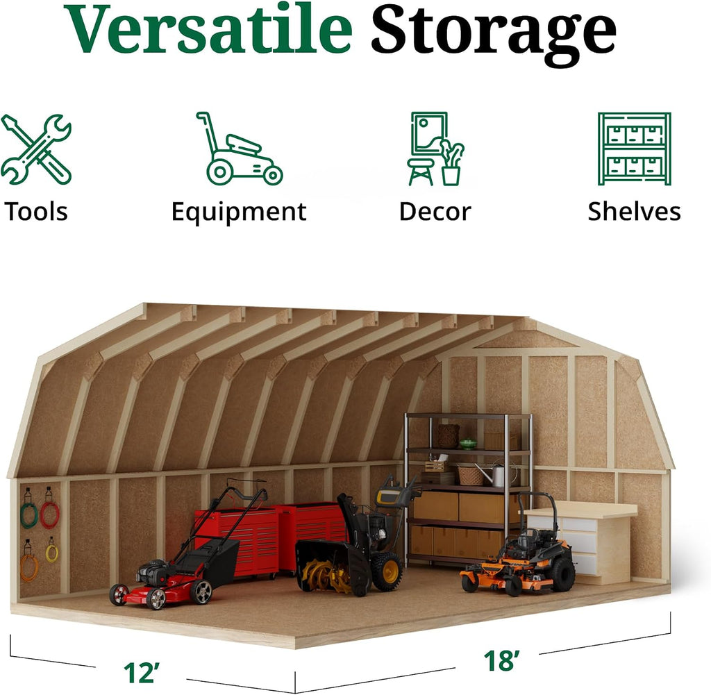 Little Cottage Co. 12x18 Value Gambrel Barn with 4 ft. Sidewalls with Floor, Outdoor Wood Storage Shed Do-It-Yourself Precut Kit