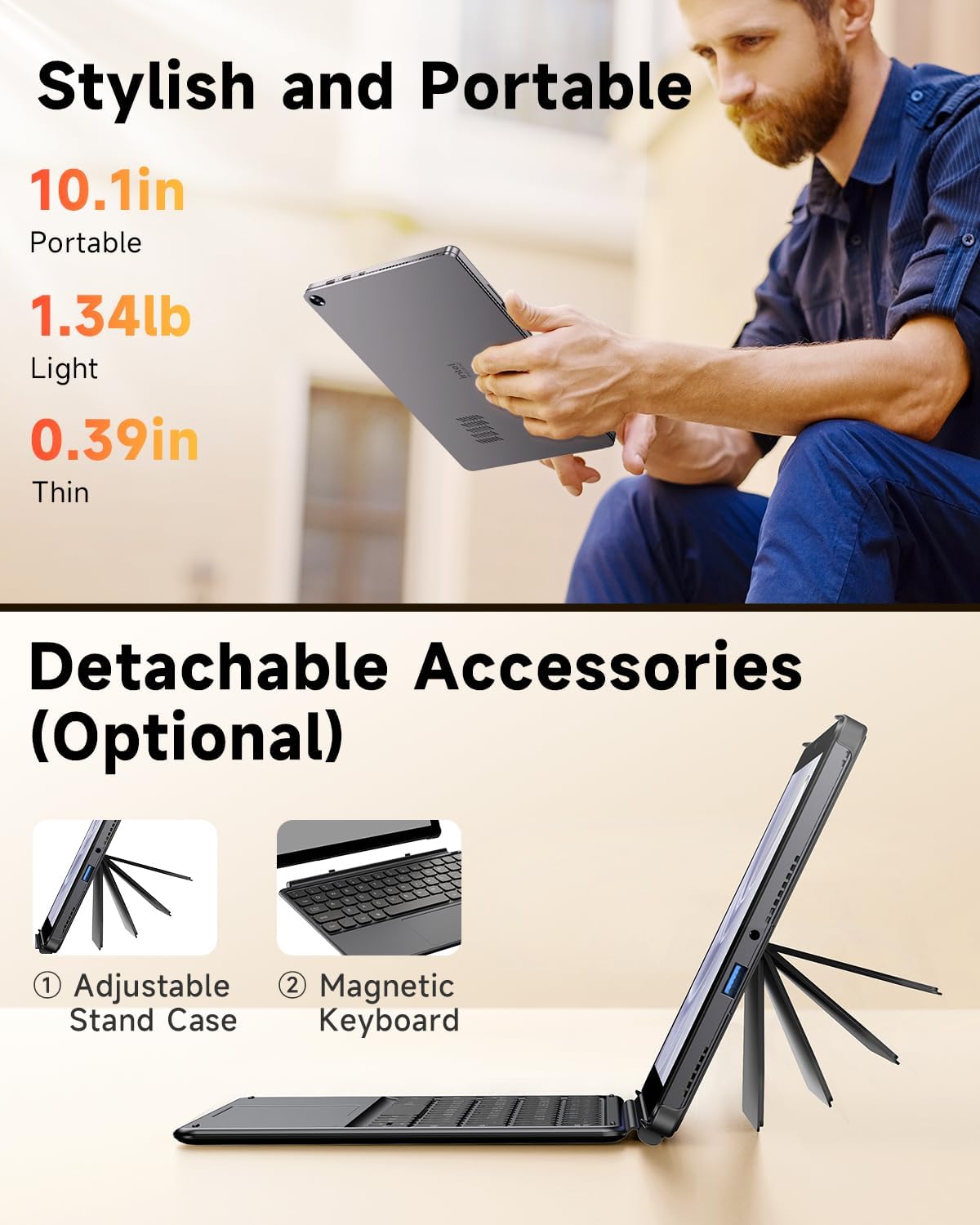 CHUWI Hi10 X2 Windows 11 Tablet 10.1'', Intel Core i3 (up to 3.9GHz), 8GB RAM 256GB SSD, Windows Tablet PC, 4K Micro HDMI, WiFi 6, BT 5.3, USB 3.2, Dual Cameras, USB-C, with Case