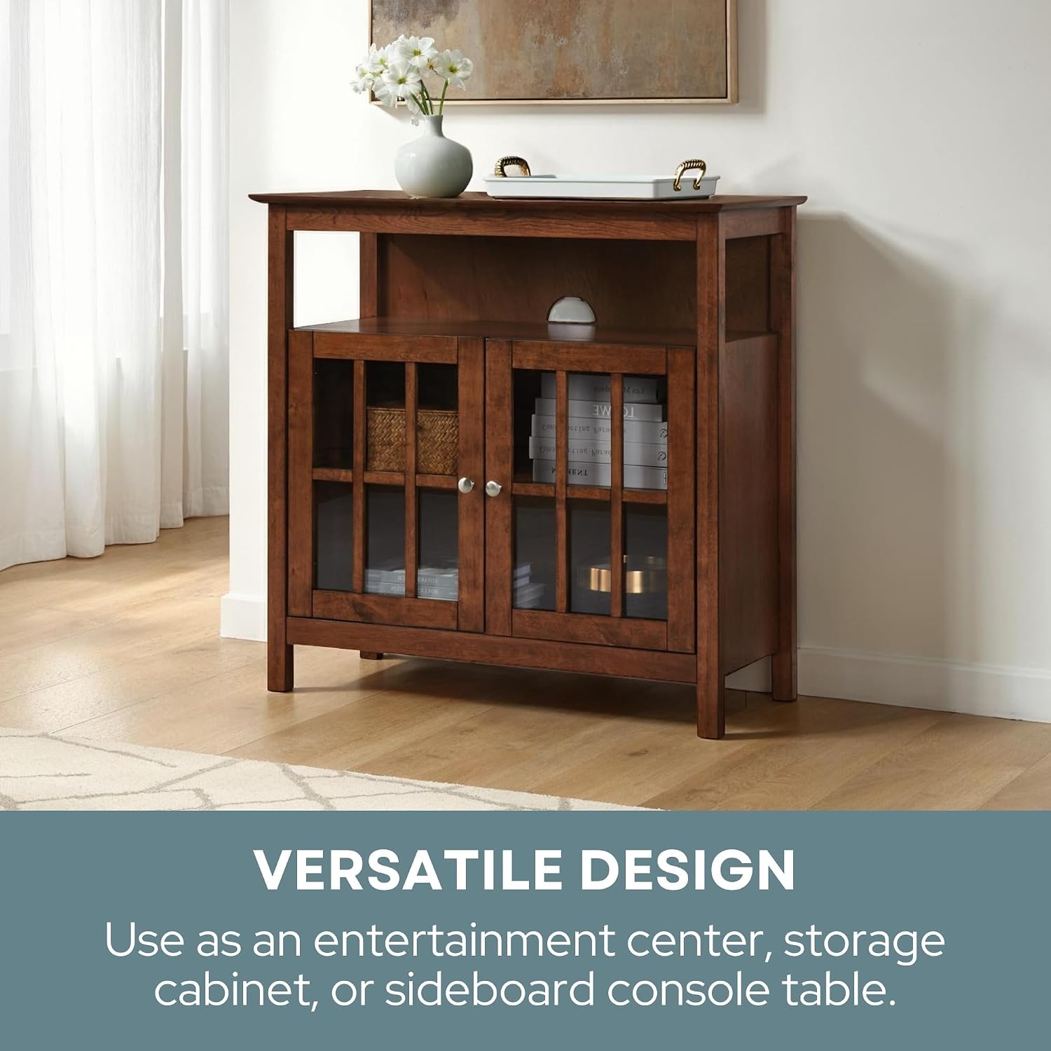 Convenience Concepts Big Sur Highboy TV Stand 36' - Modern Entertainment Center For TVs up to 40', Storage Cabinet for Dining, Living Room, & Entryway, Console Hall Table with Shelves, Dark Walnut