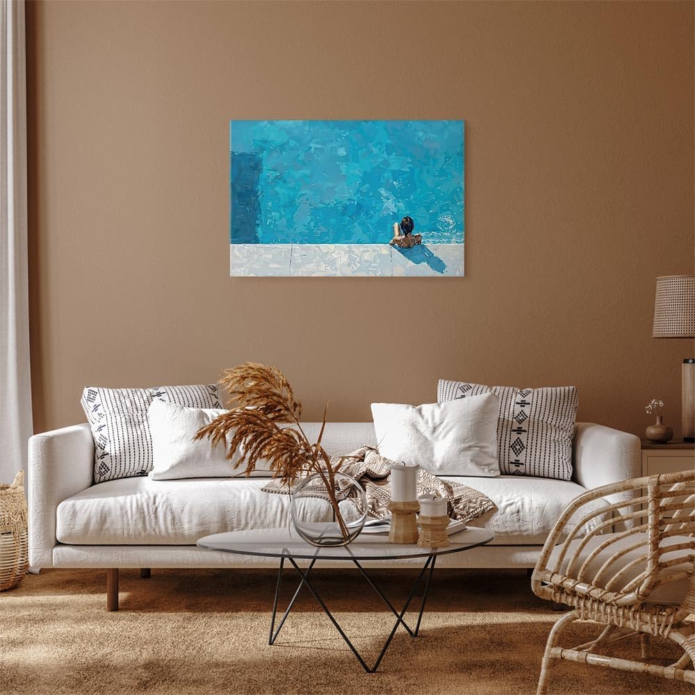 artgeist - Canvas Wall Art XXL Summer Vibes 90x60 cm/36'x24' 1 piece - Non-woven Canvas Prints Image Framed Artwork Painting Picture Photo Home Decoration - Blue Swimming Pool Person h-H-10074-b-a