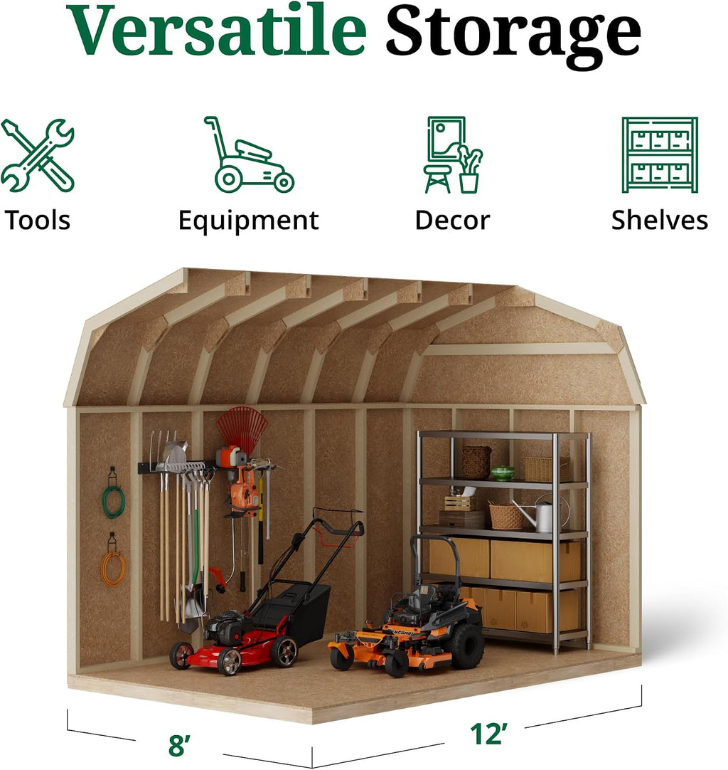 Little Cottage Co. 8x12 Value Gambrel Barn with 6 ft. Sidewalls with Floor, Outdoor Wood Storage Shed Do-It-Yourself Precut Kit