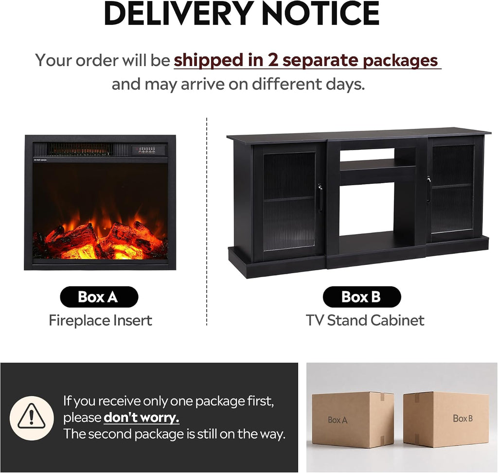 WLIVE Fireplace TV Stand for 65' TV, Entertainment Center with 3D Realistic Flame Electric Fireplace, TV Console with Open Shelves for Living Room, Black