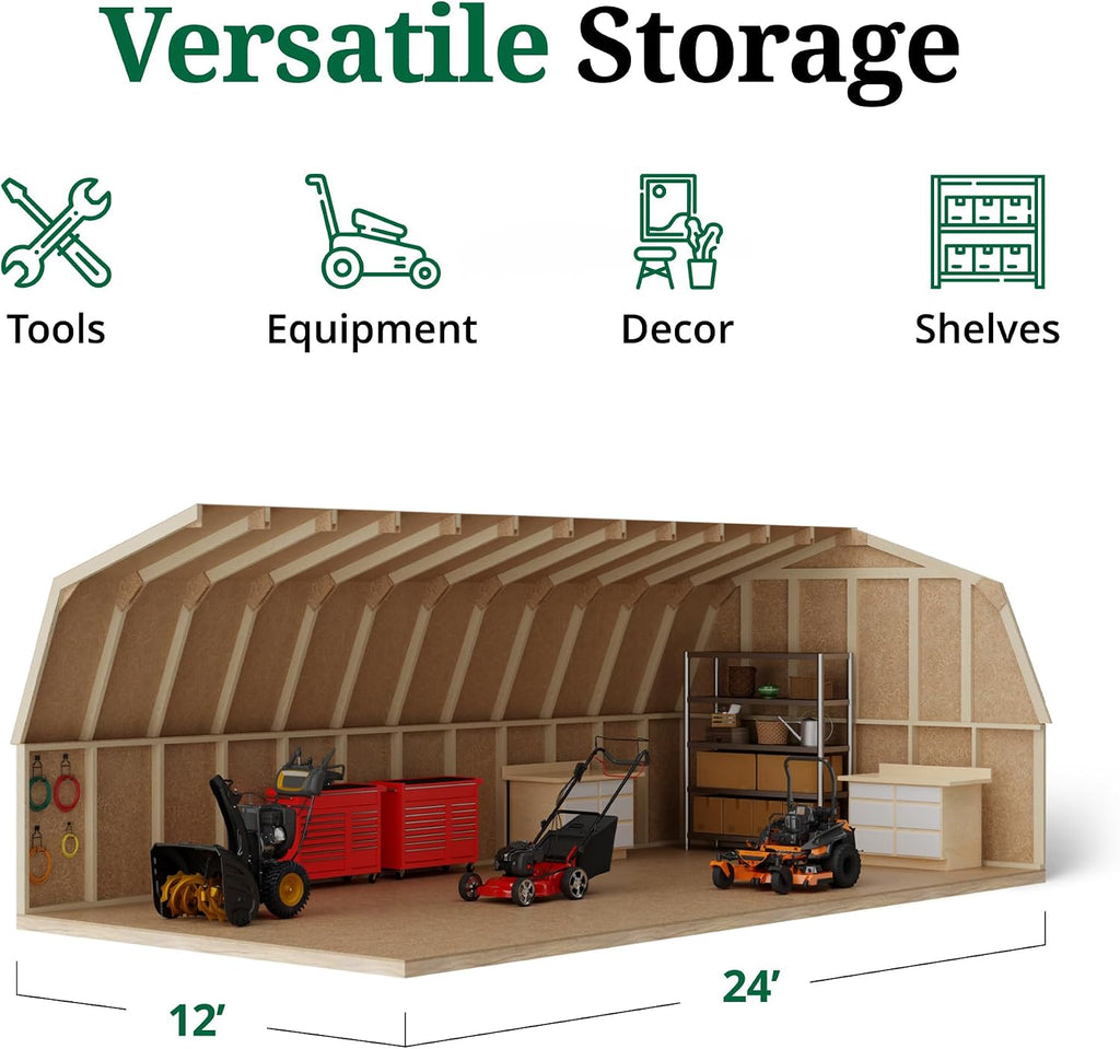 Little Cottage Co. 12x24 Value Gambrel Barn with 4 ft. Sidewalls with Floor, Outdoor Wood Storage Shed Do-It-Yourself Precut Kit