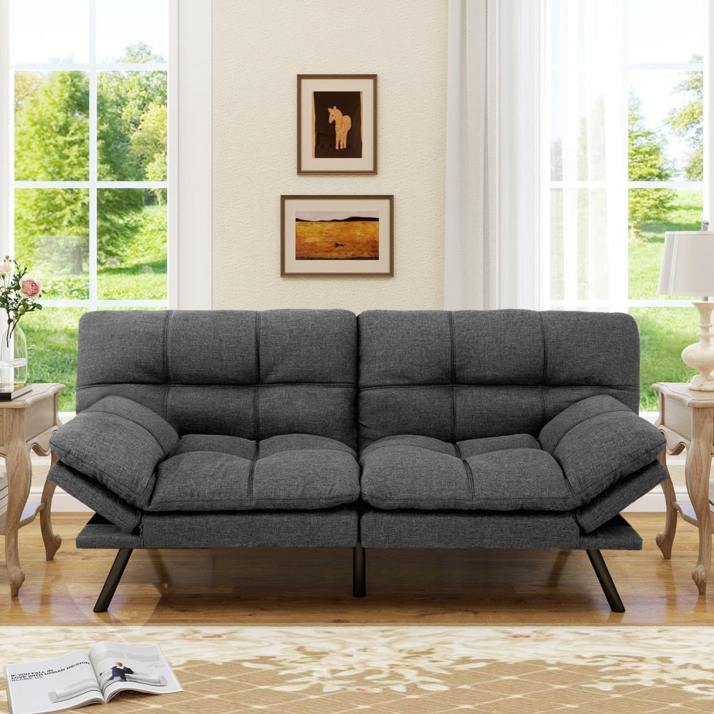 MUUEGM 71' Convertible Futon Sofa Bed, Upholstered Small Futon Couches with Adjustable Backrest, Loveseat Sleeper Bed for Compact Living Room Studio Office (Grey)