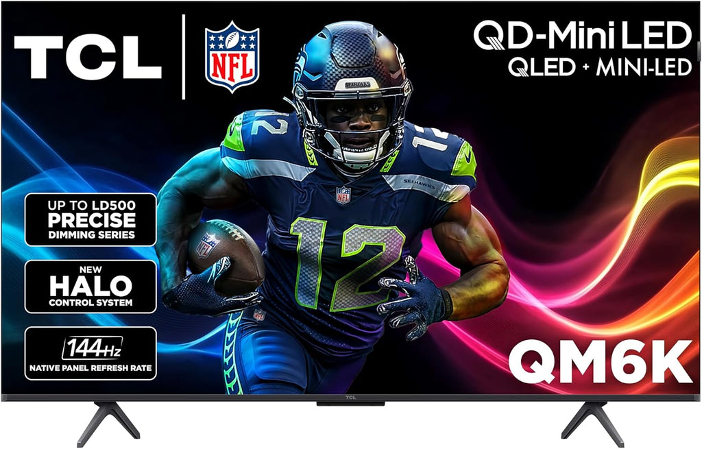 TCL 50-Inch QM6K Series QLED 4K Smart QD-Mini LED TV with Google TV (50QM6K, 2025 Model) New Halo Control System, LD500 Precise Dimming Series, High Contrast HVA Panel, 144Hz Native Panel Refresh Rate