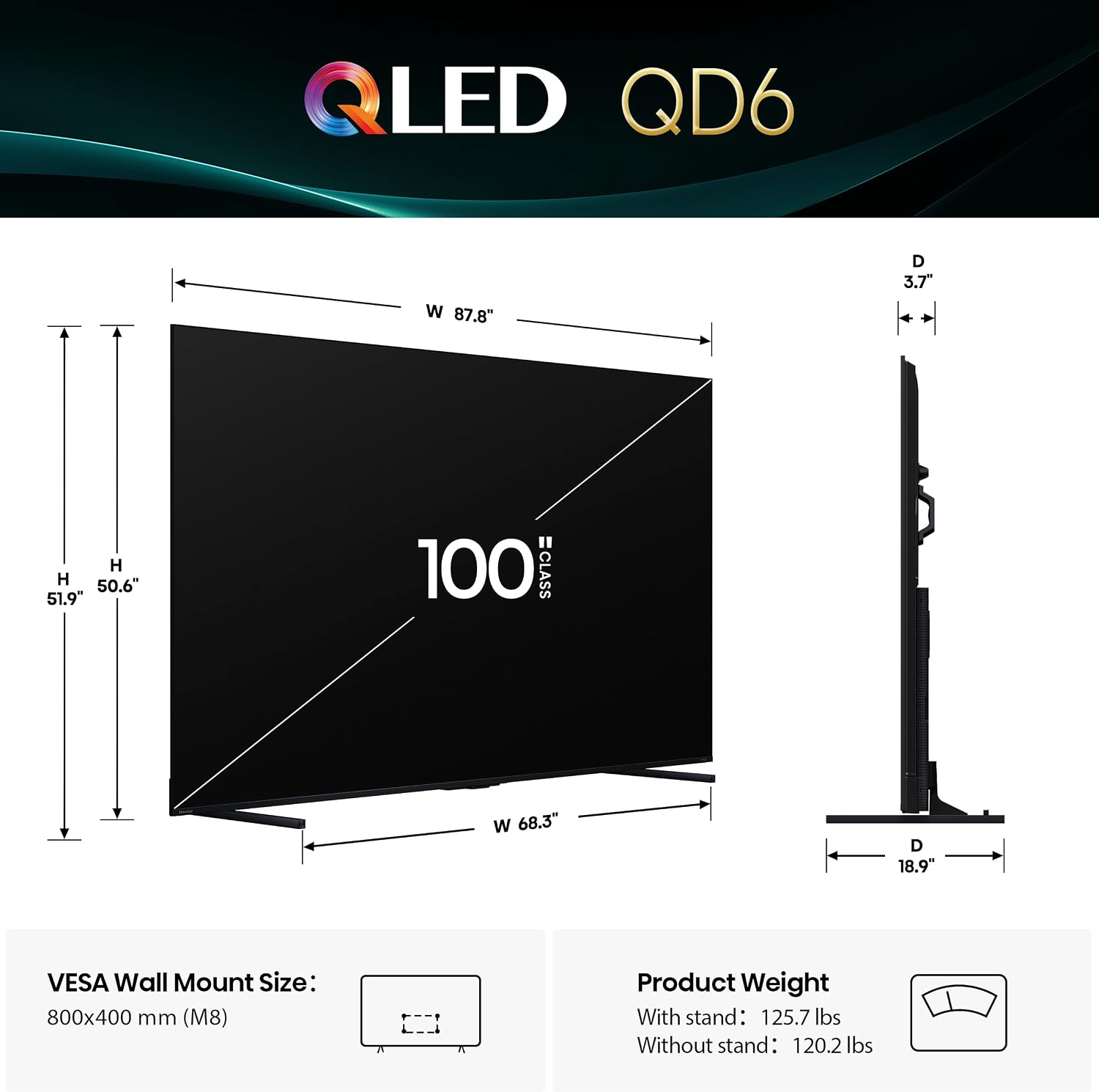 Hisense 100-Inch Class QD6 Series QLED 4K UHD Smart Fire TV (100QD6QF, 2025 Model) - QLED, Native 144Hz, Dolby Vision IQ, Dolby Atmos, Motion Rate 240, HDR 10+, Game Mode Plus, Alexa Built in