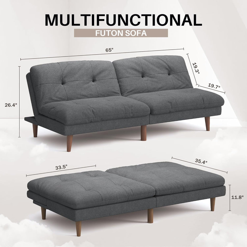 Homall Futon Couch, Modern Futon Sofa Bed with Adjustable Backrest, Convertible Sleeper Sofa Bed for Small Apartments, Loveseat, Office (Fabric, Grey)