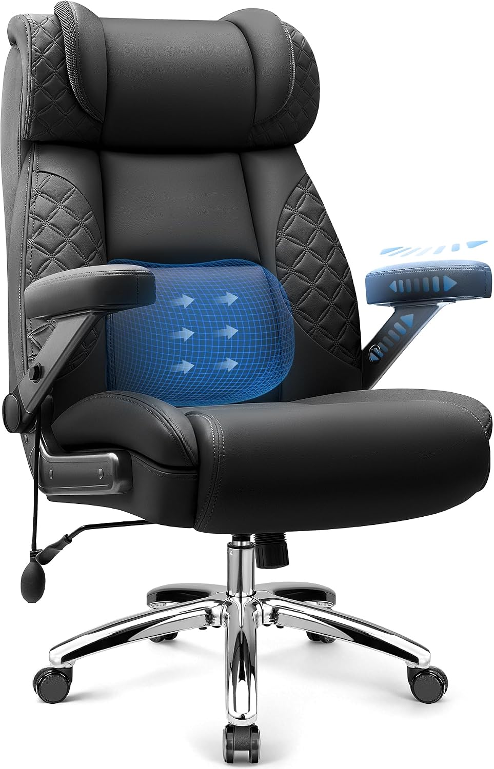 Big and Tall Office Chair, Desk Computer Chair for Heavy People, Oversized Executive Gaming Chair, Extra Wide 500LBS Ergonomic Comfy Office Chair with Adjustable Lumbar Support & 5D Flip Arms
