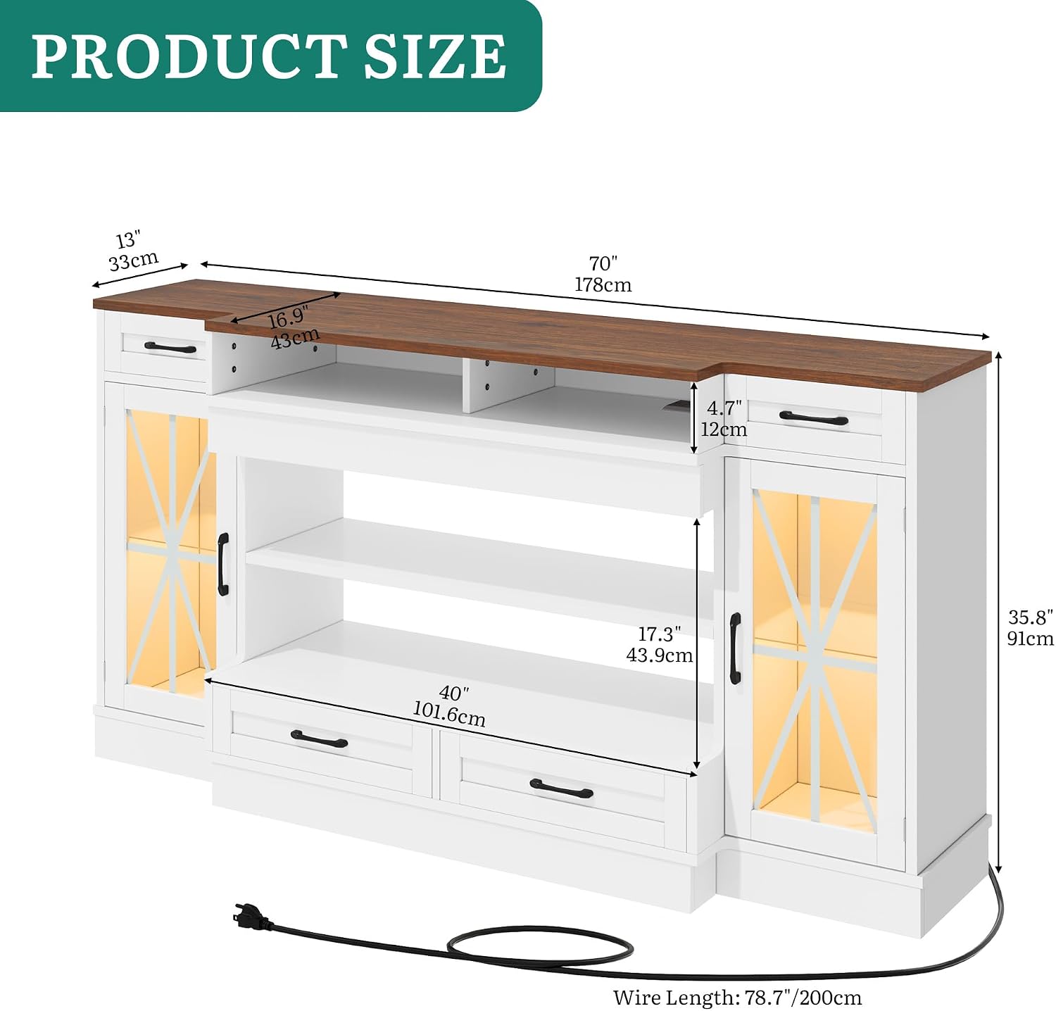YITAHOME TV Stand for 75/80 Inch TV, Entertainment Center with LED Strip, TV Console Cabinet with Glass Door & Power Outlet for Living Room (White)
