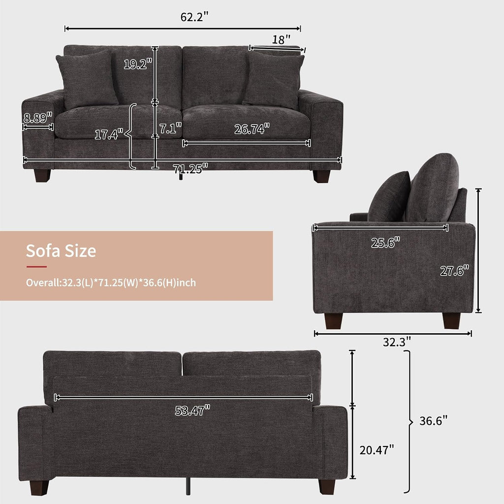 DOPEDIO Modern Loveseat Sofa for Living Room,Chenille Recliner, Removable Cover, Pocket Spring Cushions, Solid Wood Frame, Easy Assembly for Small Spaces (71.25inch，Dark Grey)
