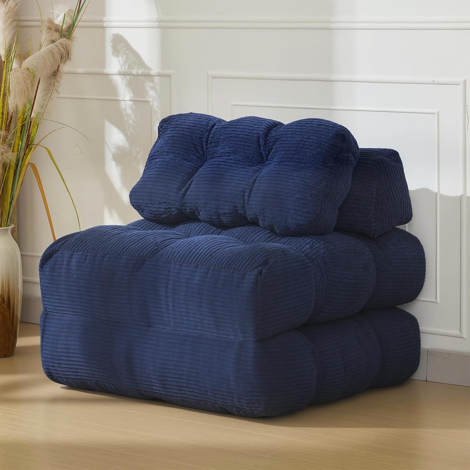 Folding Sofa Bed, 3-in-1 Convertible Sleeper Chair with Pillow, Futon Couch Bed with Back Support, Portable Fold Out Chair Bed Comfy Floor Sofa Lounge for Living Room Bedroom, Navy Blue