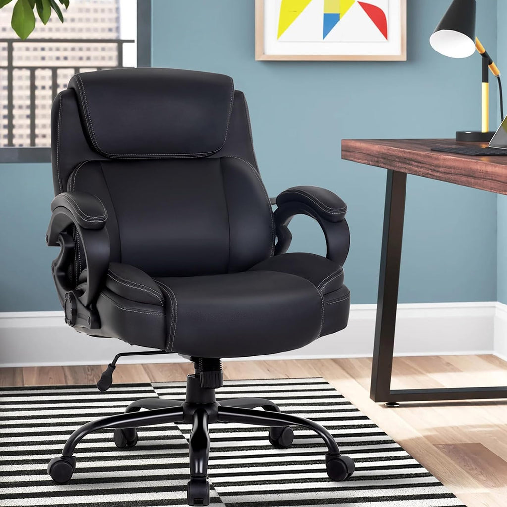 BLKMTY Big and Tall Office Chair for Heavy People 400 lbs Computer Chair PU Leather Adjustable Height Chair Executive Swivel Task Chairs with Armrests and Lumbar Support for Women, Black