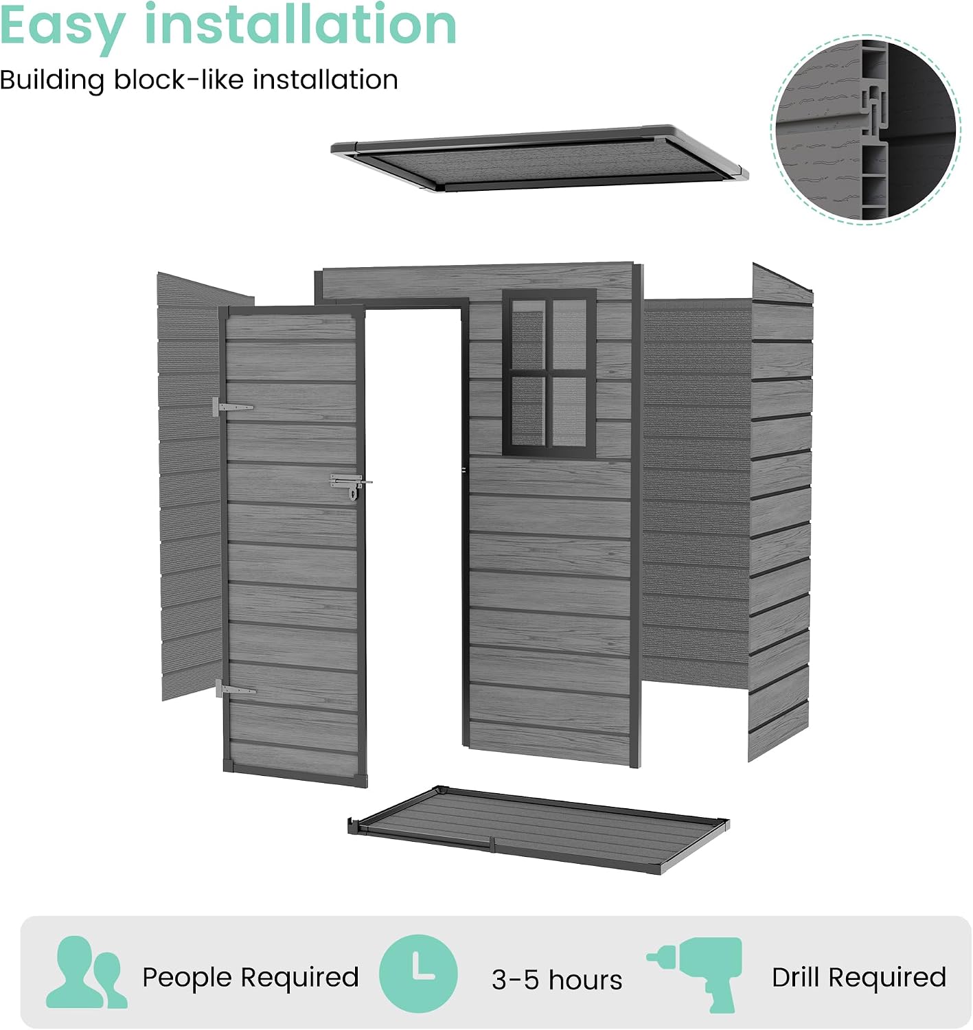 UDPATIO Outdoor Storage Shed 5x3 FT, Plastic Garden Shed for Bike, Garbage Can, Tool, Outside Resin Shed with Lockable Door for Backyard, Patio, Lawn, Dark Grey