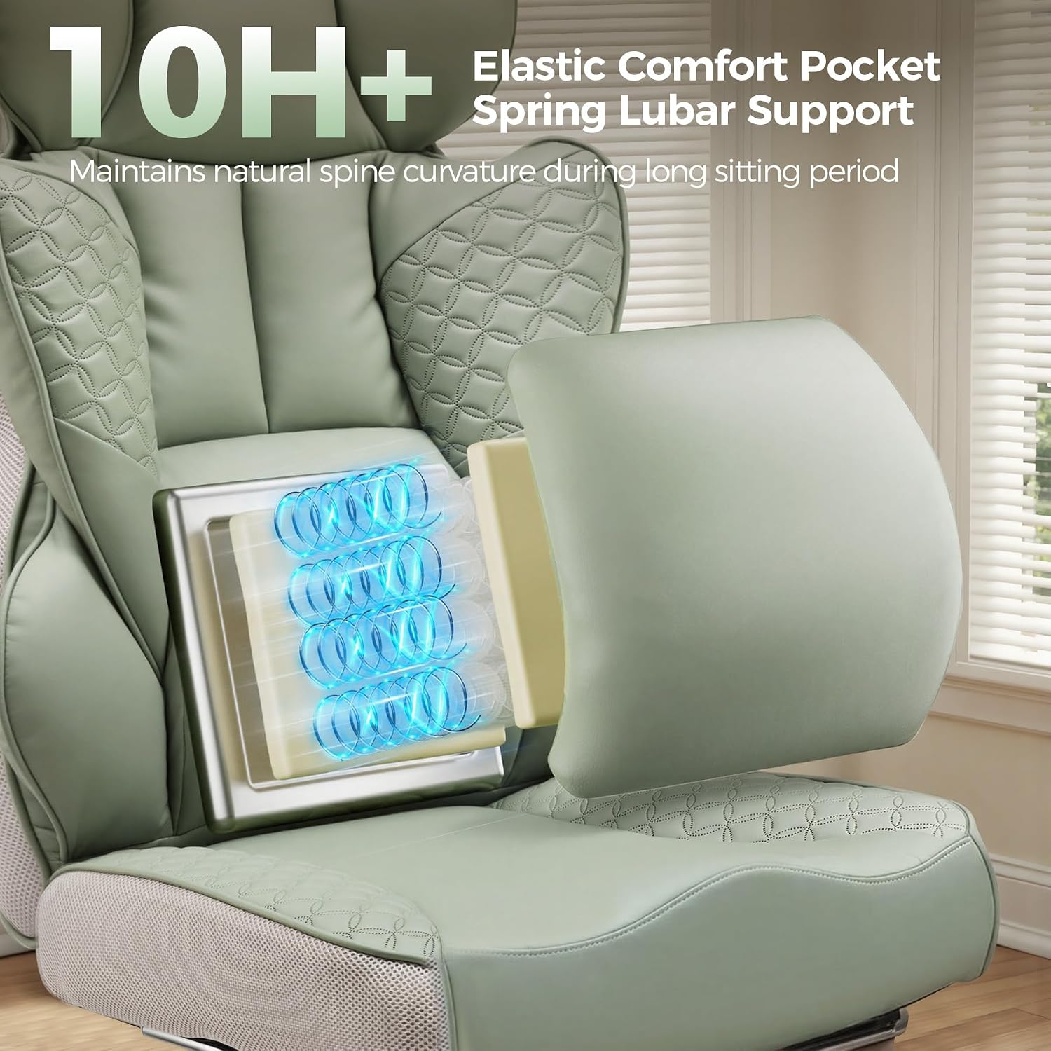 GTPOFFICE Big and Tall Office Chair 400LBS Wide Seat Computer Gaming Chair with Footrest & Comfy Lumbar Support, Leather High Back Executive Chair with Ergonomic Pressure Relief Seat Cushion, Green