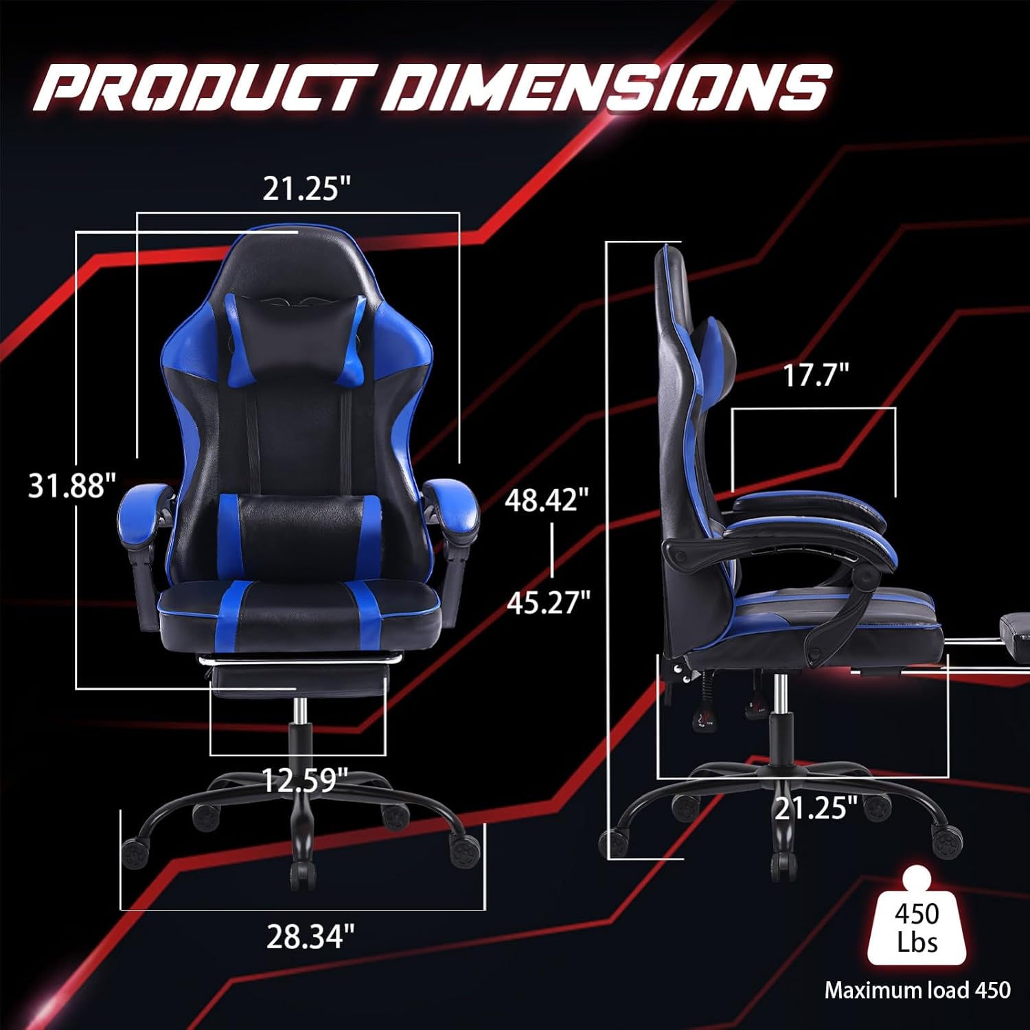 Video Game Chairs for Adults, PU Leather Gaming Chair with Footrest, 360° Swivel Adjustable Lumbar Pillow Gamer Chair, Comfortable Computer Chair for Heavy People, Purple