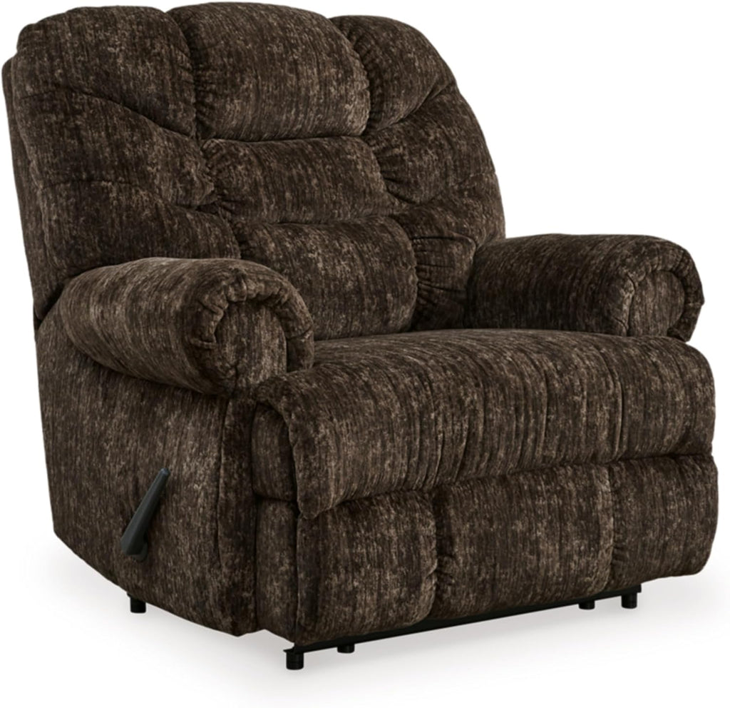 Signature Design by Ashley Movie Man Classic Tufted Velvet Manual Zero Wall Recliner, Dark Brown