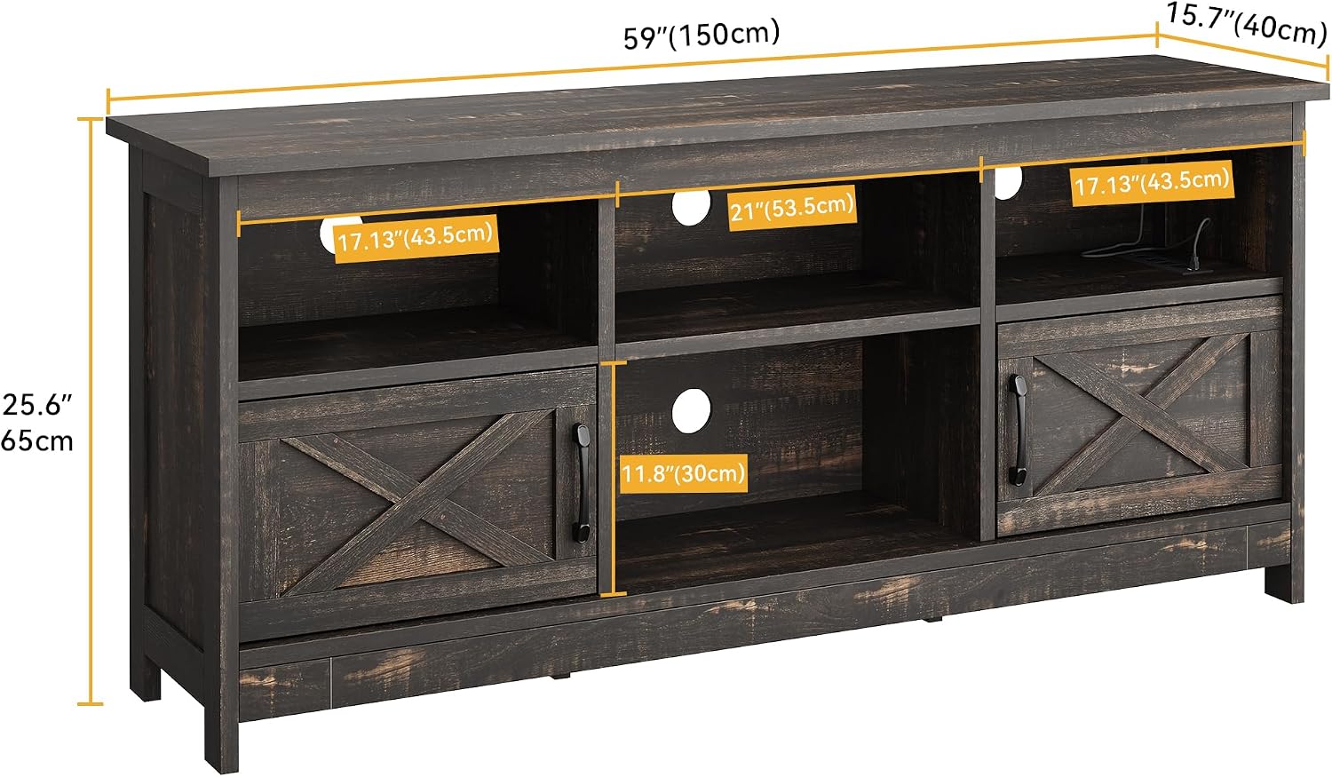 DWVO TV Stand for up to 65 Inch TV, Entertainment Center with Storage, TV Cabinet with Power Outlet & LED Light Strip, Media Console Television Stands for Living Room, Dark Rustic Oak