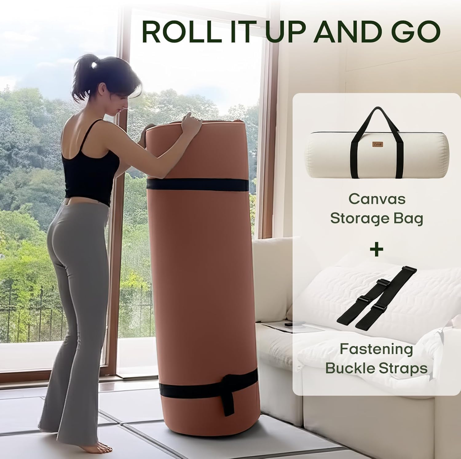 ZonLi Japanese Floor Futon Mattress Full Size 75'x 54', 100% Cotton Cover 4'' Thicken Tatami Mattress, Foldable Sleeping Pad, Portable Dormitory Tatami Mat, Roll Up Floor Lounger Bed for Adult