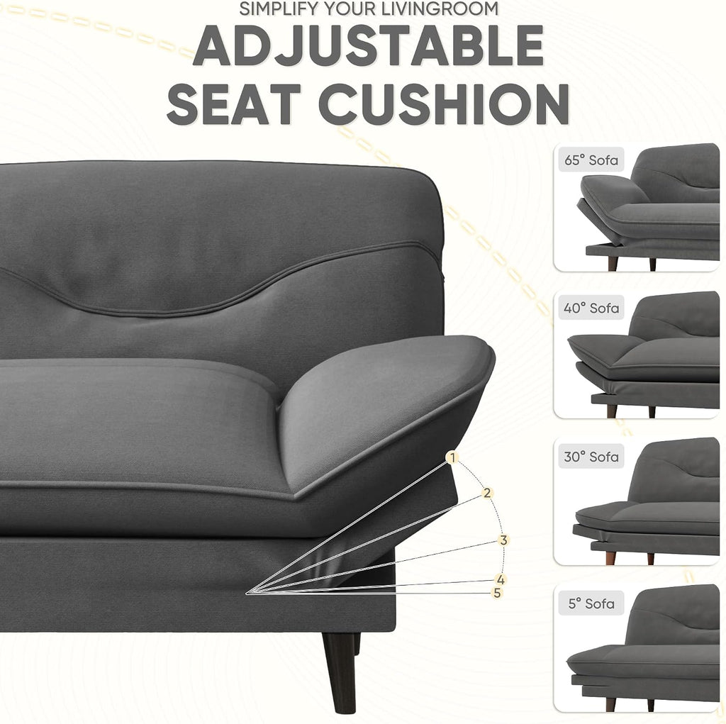JUMMICO Convertible Futon Sofa Bed, Sleeper Futon Couch with Adjustable Backrest and Armrests, Modern Loveseat with Sturdy Wood Frame for Small Spaces, Apartments (Fabric, Dark Gray)