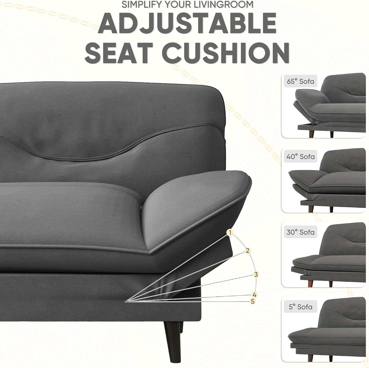 JUMMICO Convertible Futon Sofa Bed, Sleeper Futon Couch with Adjustable Backrest and Armrests, Modern Loveseat with Sturdy Wood Frame for Small Spaces, Apartments (Fabric, Dark Gray)