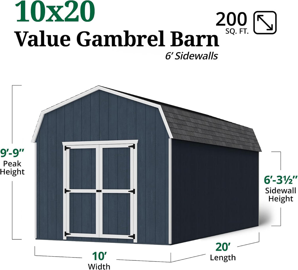 Little Cottage Co. 10x20 Value Gambrel Barn with 6 ft. Sidewalls with Floor, Outdoor Wood Storage Shed Do-It-Yourself Precut Kit