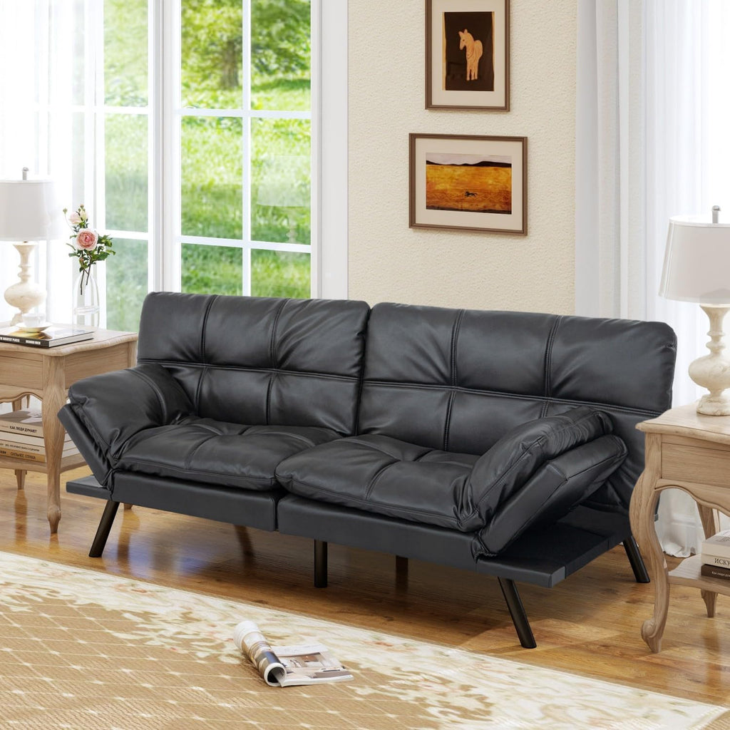 MUUEGM 71' Convertible Futon Sofa Bed, Upholstered Small Futon Couches with Adjustable Backrest, Loveseat Sleeper Bed for Compact Living Room Studio Office (Matte Black)