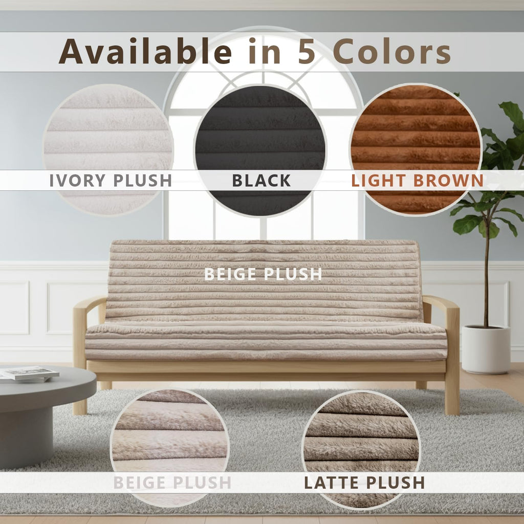 Matini Home Memory Foam Futon Mattress, Foldout Couch Futon Mattress - 6x54x74 (Beige) - Plush Faux Fur Fabric Comfortable and Heavy Duty Sofa Bed, Thick Corded Cushion for All (Frame NOT Included)