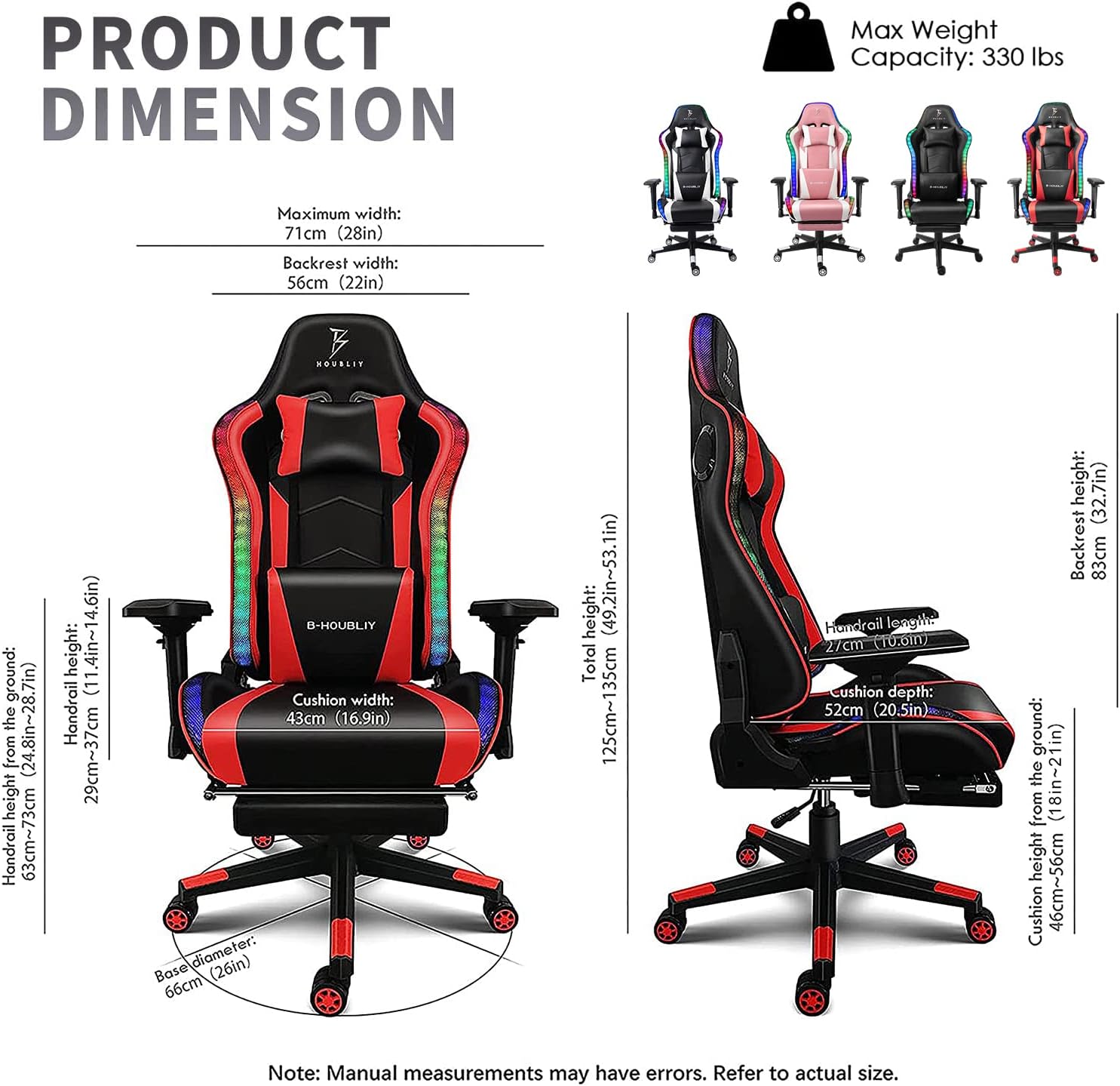 Gaming Chair High-Back Big and Tall Game Chair with Speakers and LED Lights Ergonomic Gamer Chair with 7-Point Massage Function for Adults Office Chair Recliner Chair with Footrest,Black
