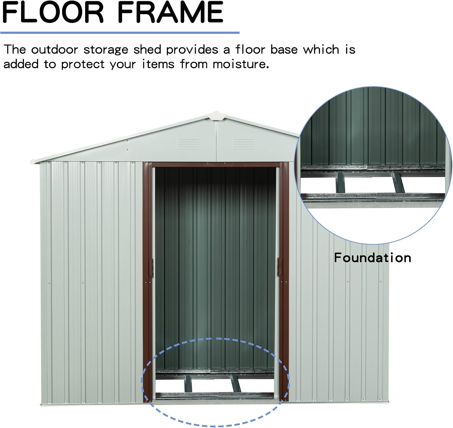 6 x 5 FT Outdoor Storage Shed, Metal Garden Shed with Floor Frame, Tool Shed Outdoor Storage with Lockable Sliding Doors & Air Vents, Storage House Waterproof for Backyard, Lawn, White