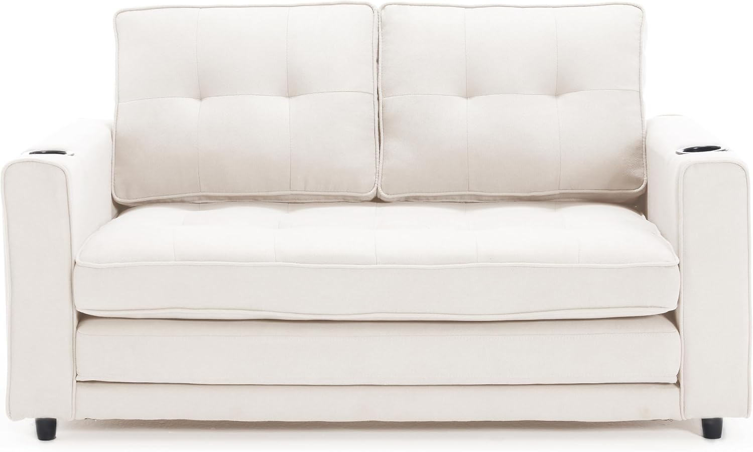 Merax Convertible Sleeper Sofa Bed, Futon Sofa Bed, 3 in 1 Convertible Loveseat Sleeper with Pull Out Bed, Foldable Tufted Sofa Bed Couch W/Cup Holder and Side Pockets,Beige