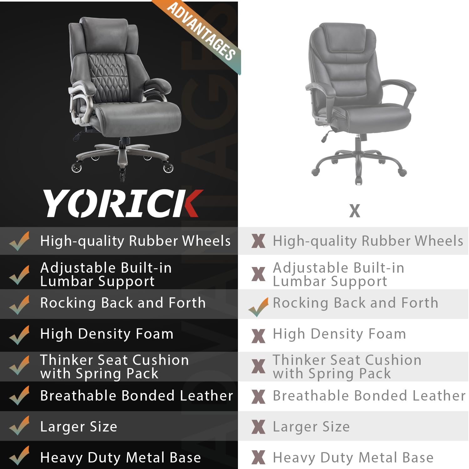 Big and Tall 400lbs Office Chair - Adjustable Lumbar Support Quiet Rubber Wheels Heavy Duty Metal Base, High Back Large Executive Computer Desk, Thick Padded Ergonomic Design for Back Pain