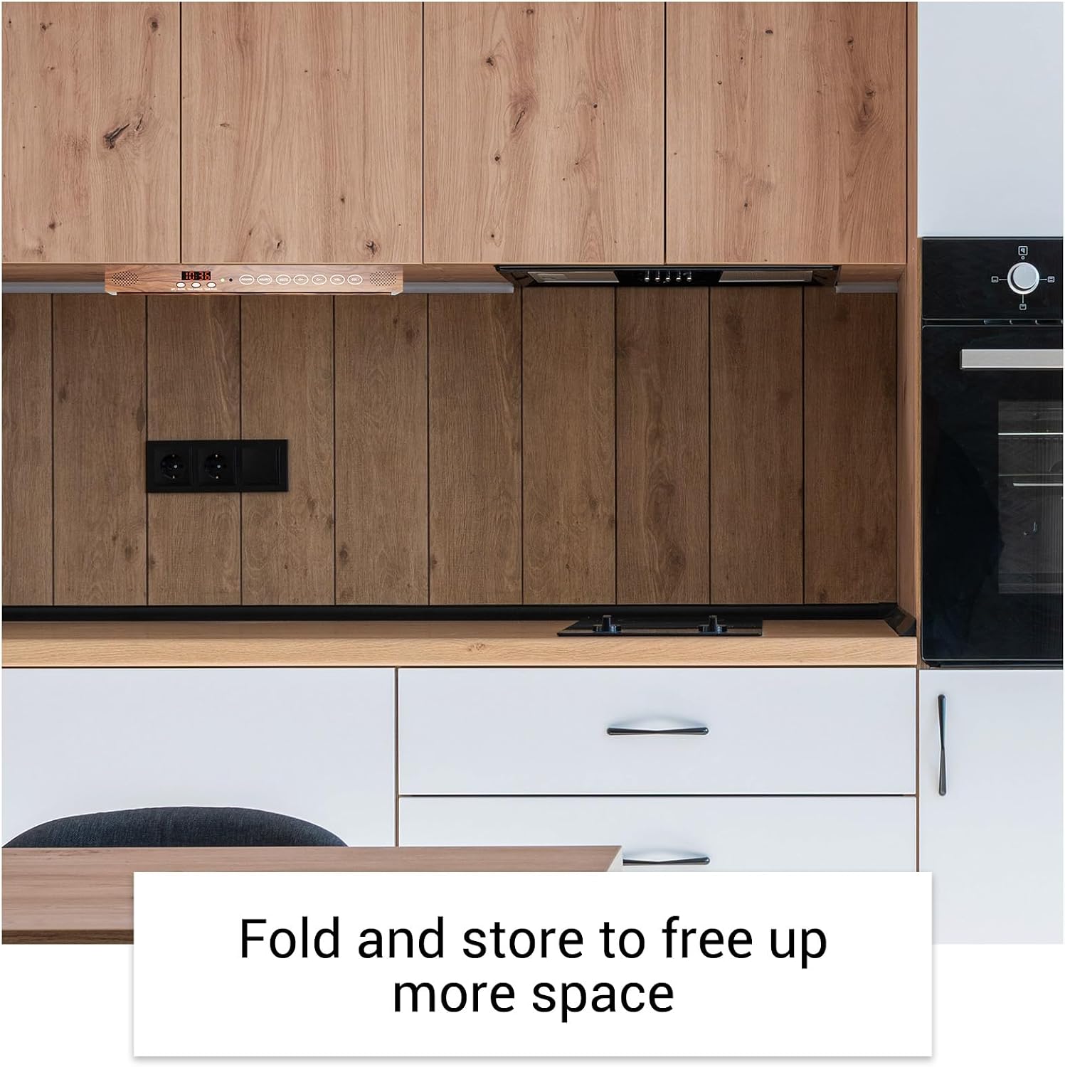 SYLVOX 15.6 inch Smart TV for Kitchen, 1080P Under Cabinet TV, 12V Smart Android Rotated & Folded, Support Google Assistant WiFi Bluetooth, Small Television for Kitchen, Bedroom, RV Camper, Mahogany
