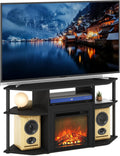 Furinno Jensen Fireplace TV Stand, Corner Entertainment Center, TV Console for TV up to 55 Inch with Fireplace, Plastic Poles and Open Storage, for Living Room, Bedroom, Americano