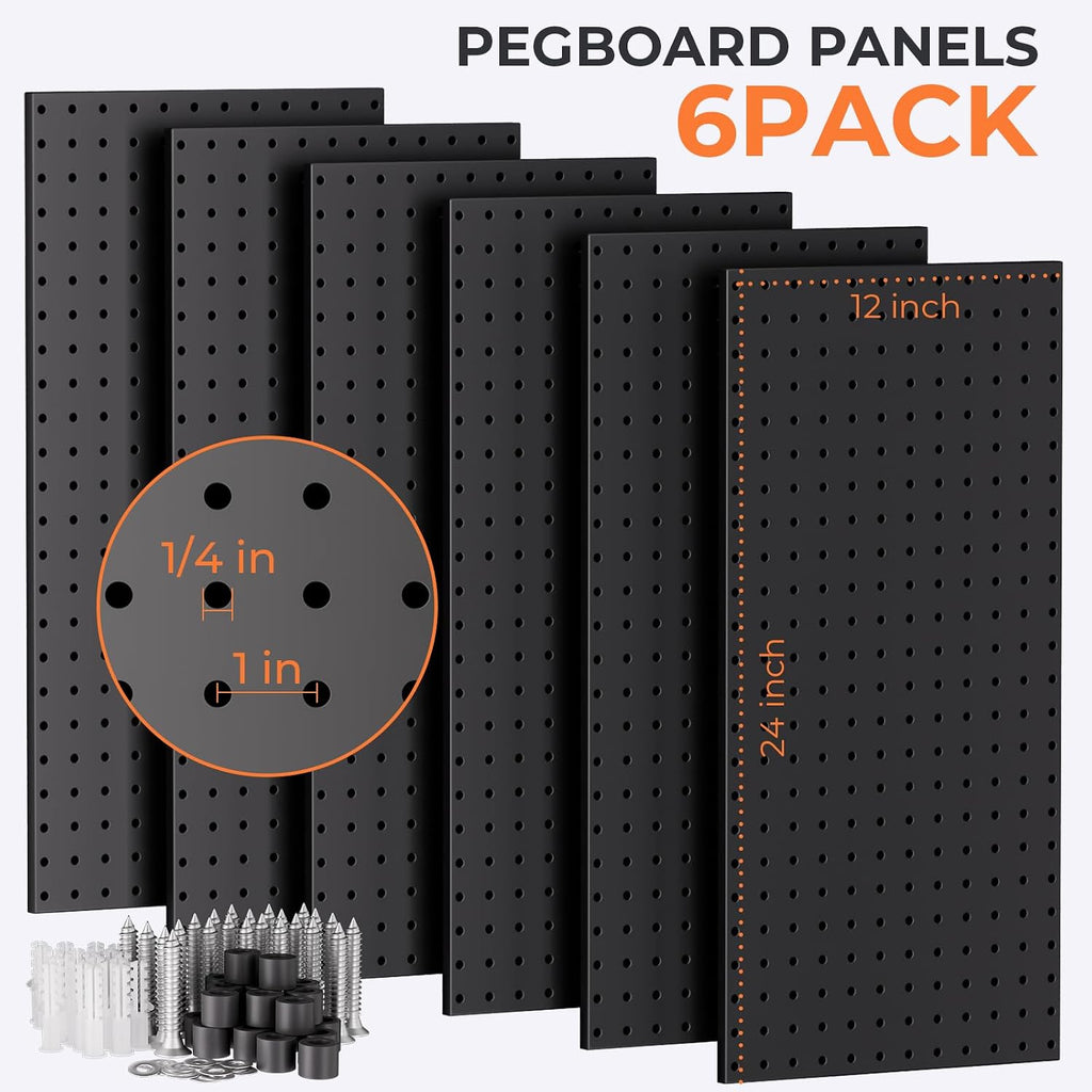 INCLY 48x36 Inch Metal Peg Board Kit with 1/4' Pegboard Hooks Accessories, 6PCS Peg Board Panels and 234PCS Black Pegboard Wall Organizer Tool Storage System for Garage Workbench Shed