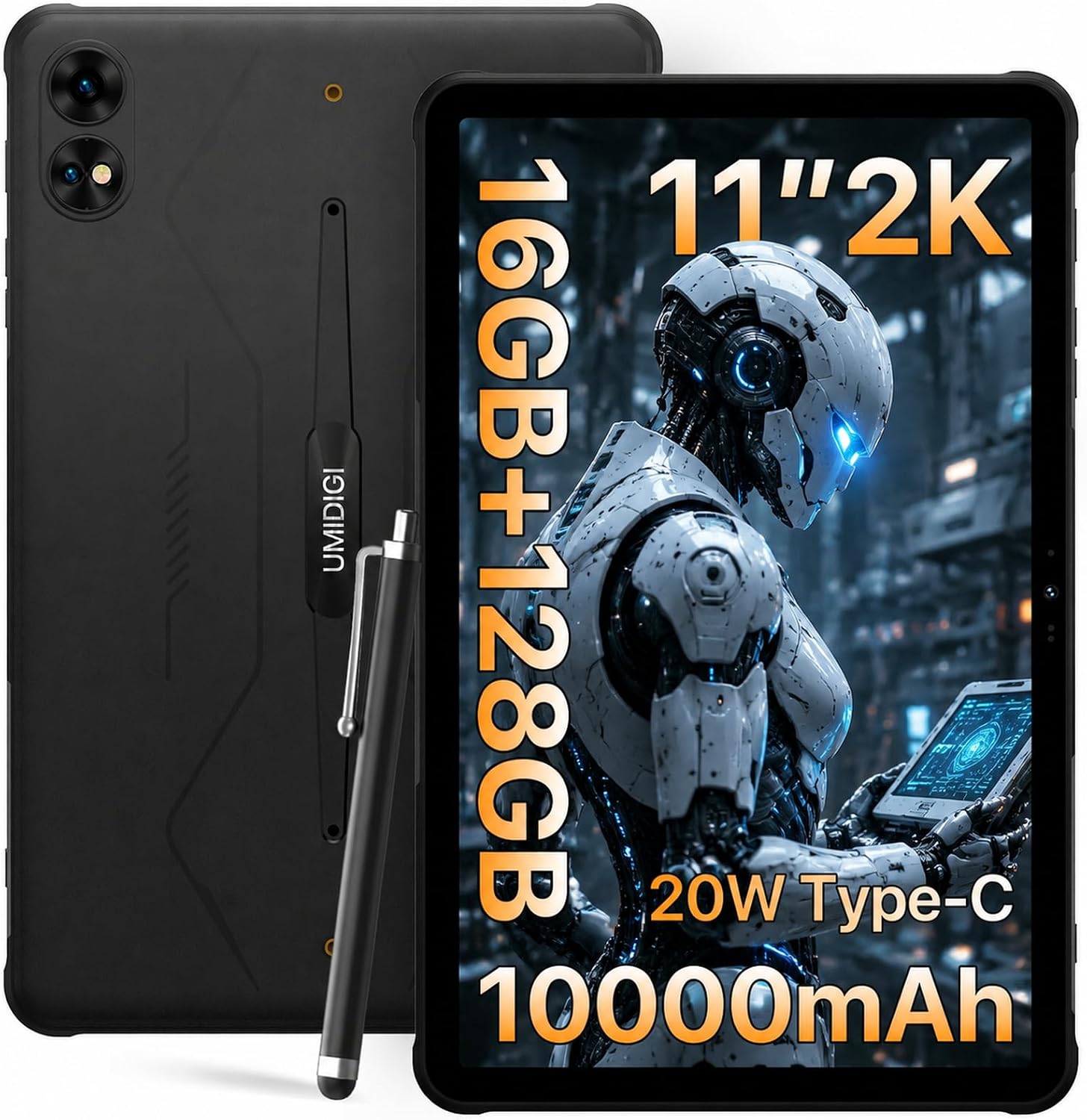 UMIDIGI 2K 11inch Rugged Tablet Android,Active T1 Octa-core 16GB RAM+128GB ROM,10000mAh,16+16+8MP Camera Waterproof Tablet with SIM Card Slot Unlocked/Stylus Pen/4G LTE/WiFi-5/BT 5.0/GPS,Warranty