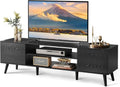 WLIVE Mid-Century Modern TV Stand for 65 70 Inch TV, Entertainment Center with Storage, Adjustable Shelves & Soft-Close, Media TV Console for Living Room/Bedroom, Black