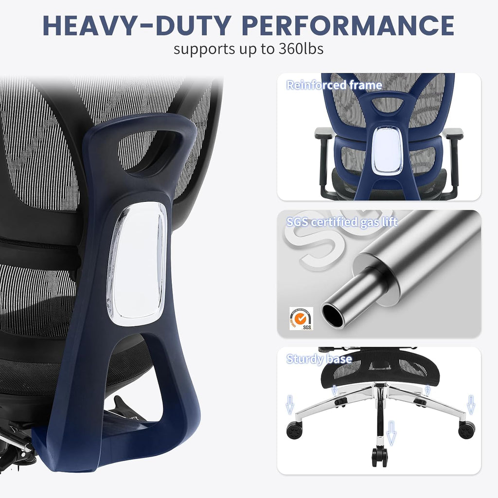 Ergonomic High Back Mesh Reclining Office Chair with Footrest, Dynamic Lumbar Support - Swivel Task Chair for Home & Gaming, Black