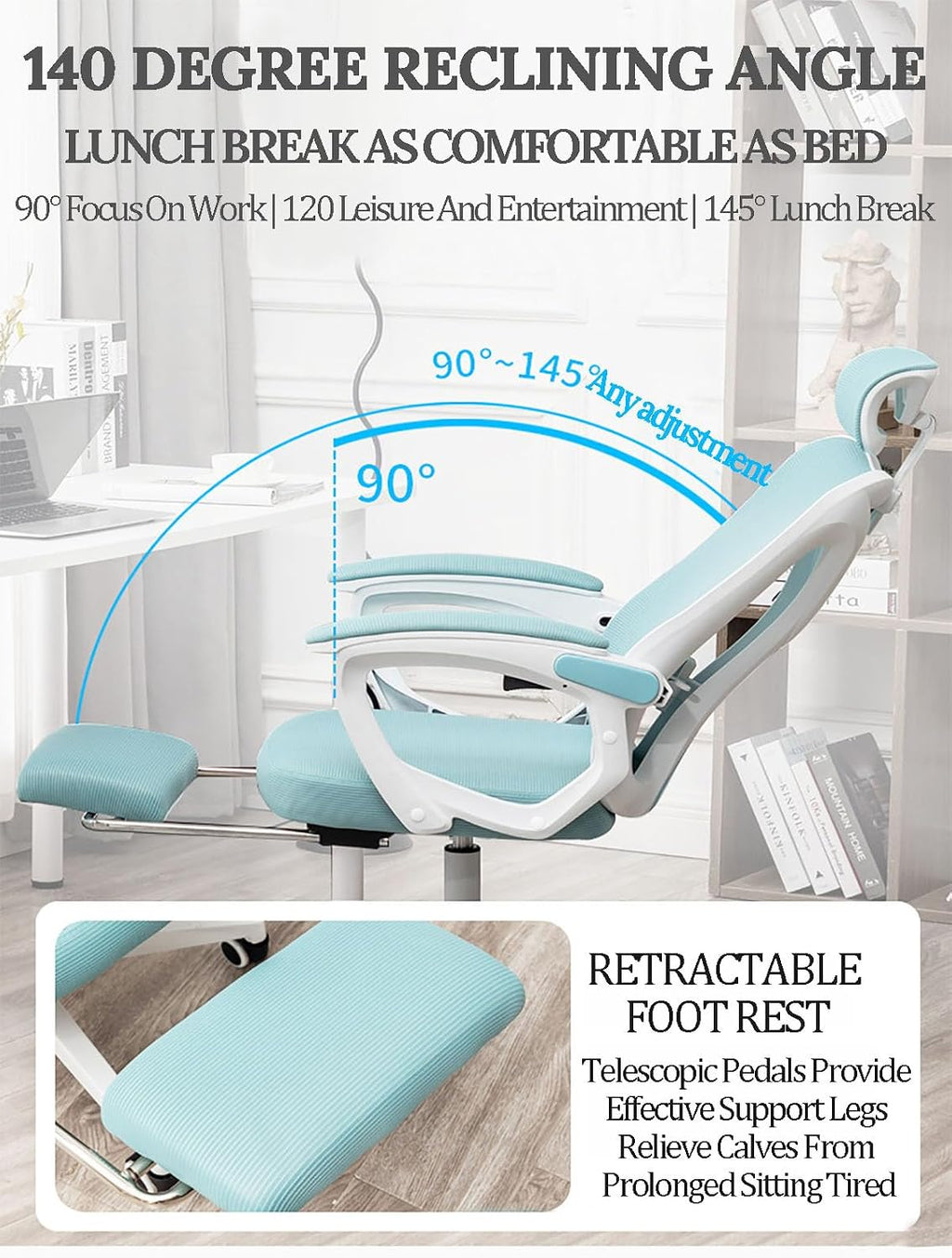 Big and Tall Gaming Chairs for Adults with Footrest Ergonomic Office Chair Computer Chair with Lumbar Support Swivel Seat Height Adjustable Computer Chair with Headrest 62x49x121cm Blue