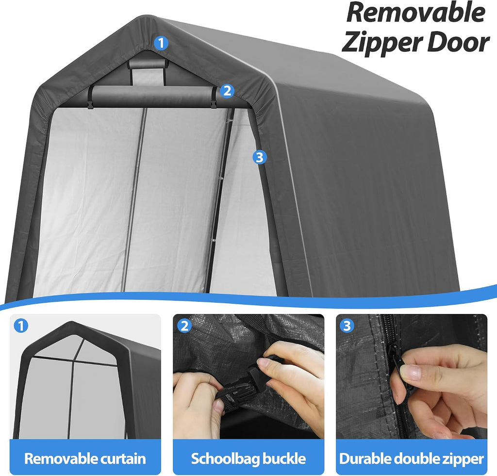 8' x 8' Outdoor Portable Storage Shed,Heavy Duty Portable Garage with Roll-up Zipper Door, Storage Shelter Shed for Generator, Vehicles,Motorcycle