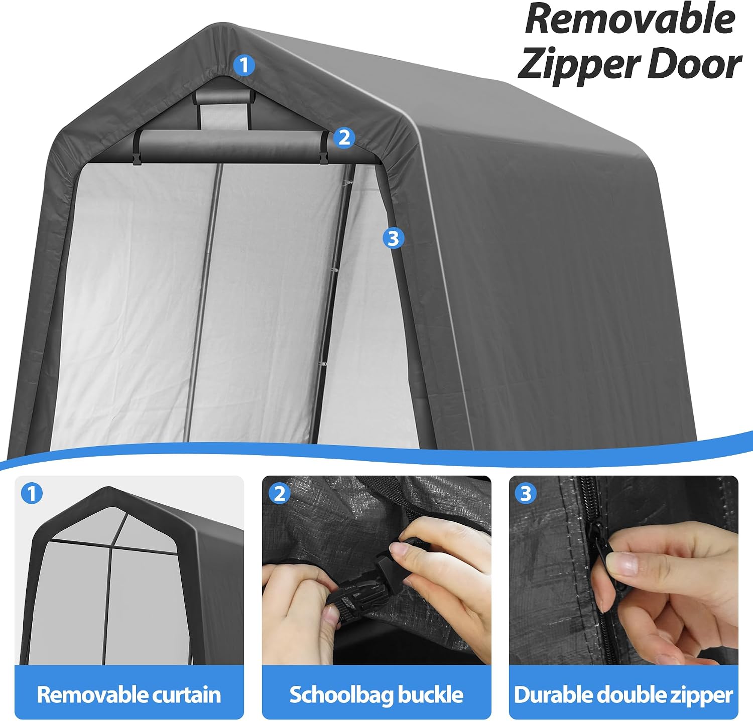 8' x 8' Outdoor Portable Storage Shed,Heavy Duty Portable Garage with Roll-up Zipper Door, Storage Shelter Shed for Generator, Vehicles,Motorcycle