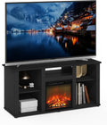 Furinno Jensen Fireplace TV Stand, Entertainment Center, TV Console for TV up to 55 Inch with Fireplace and Open Storage Compartment, for Living Room, Bedroom, Americano