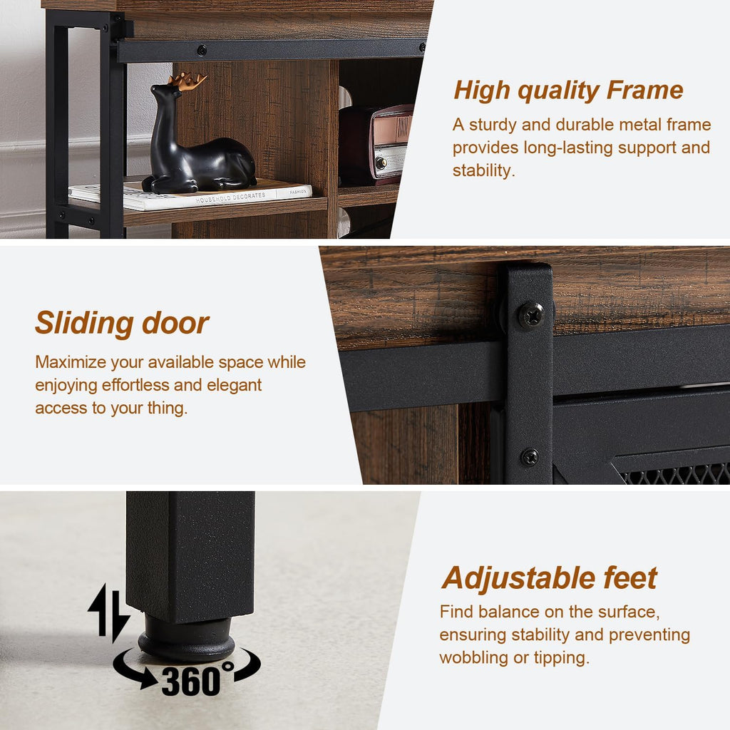HOMISSUE Corner TV Stand for 55 Inch TV, Rustic Corner Entertainment Center with Storage, Industrial Media Console Table with Sliding Barn Door, Tall TV Cabinets Center for Living Room, Brown