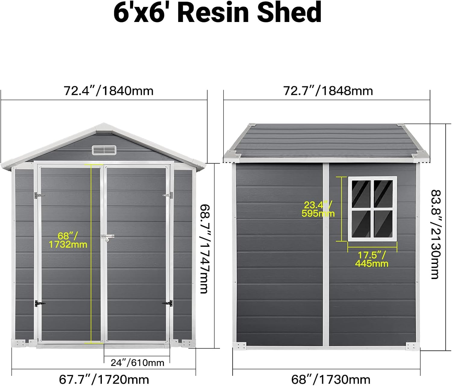 6x6 FT Outdoor Storage Shed with Lockable Door & Floor, All-Weather Plastic Garden Shed in Gray for Backyard, Patio, Lawn