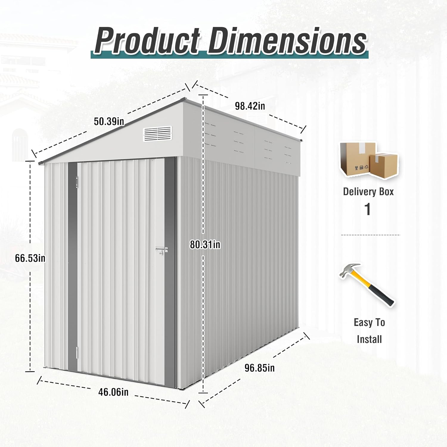 YOPTO 4x8 FT Outdoor Metal Storage Shed,Waterproof Lean to Tool Sheds,Heavy-Duty Unit with Single Hinge Side Door and Ventilation Windows,Weather Resistant,for Backyard,Patio,Lawn,White