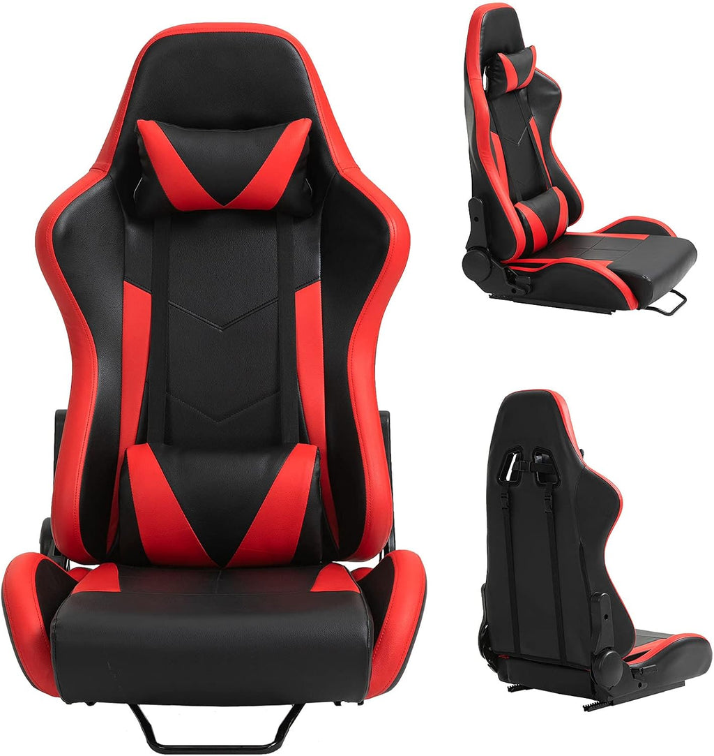 Marada Gaming Racing Seat for Simulator Cockpit with Double Locking Slides,Include Lumbar and Neck Pillow,Adjustable PU Leather Chair for Heavy-Duty Metal Driving Sim Mount (No Steering Wheel Stand)