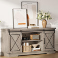 IDEALHOUSE Farmhouse TV Stand for 65 Inch TV, Entertainment Center with Sliding Barn Doors & Adjustable Shelves, Rustic Wood TV Console Table Media Cabinet for Living Room Bedroom, Grey