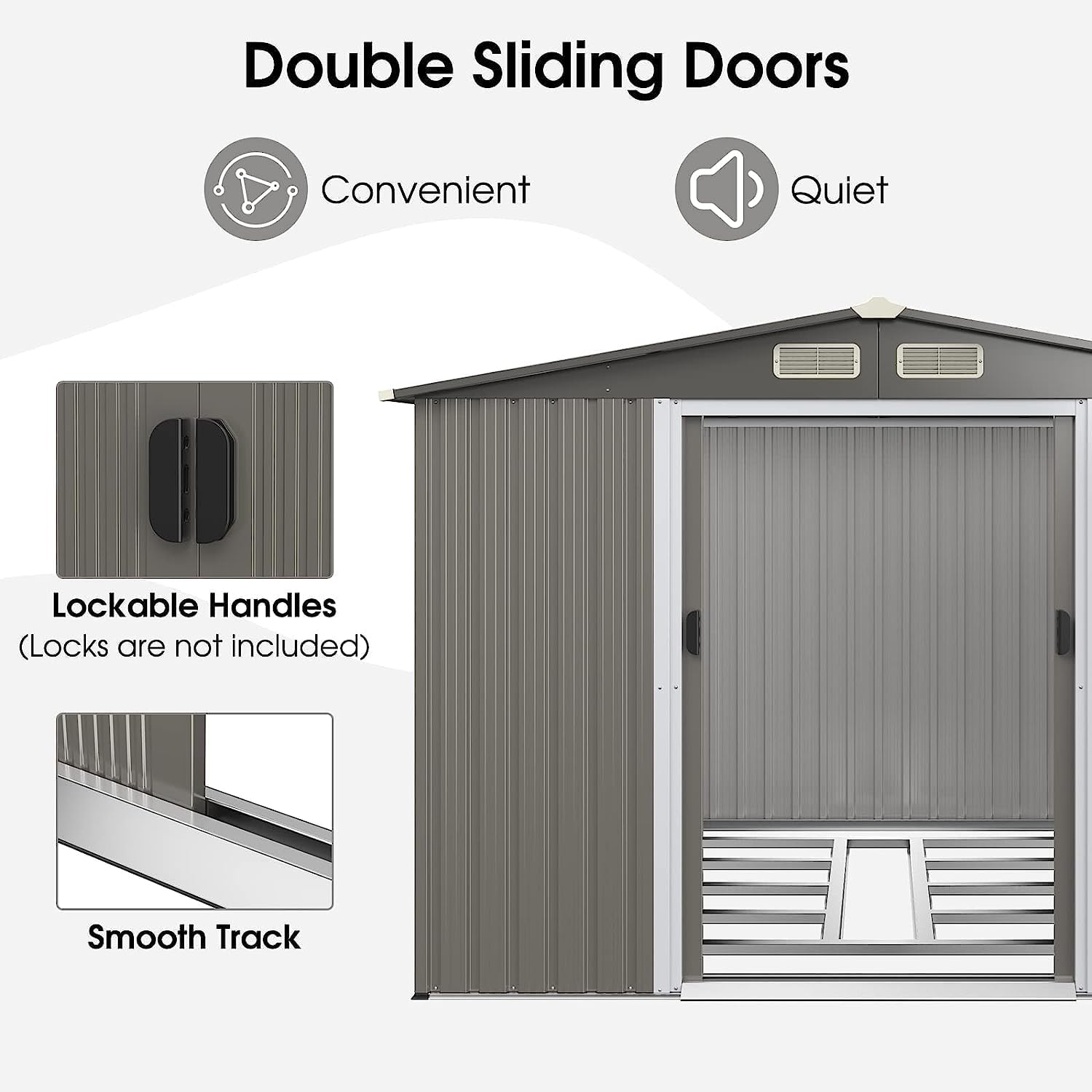 Goplus 8.5' x 6.8' x 6' Outdoor Storage Shed, Weather-Resistant Utility Storage House w/Foundation, 4 Air Vents, Double Doors & Ramp, Galvanized Steel Tool Shed for Garden, Lawn, Patio, Yard