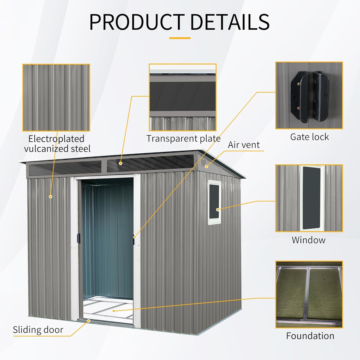 KEIKI 8x6 FT Outdoor Metal Storage Shed with Sloped Roof,Window,Transparent Plate and Lockable Door for Garden Yard Lawn